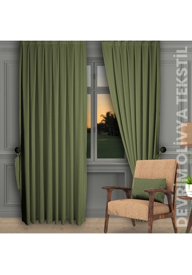 Shy Tekstil Lüks 1. Sınıf Düz Dikim Kiremit Ada Fon Perde En X Yükseklik Su Yeşili