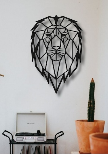 Geometrik Aslan Kafası Metal Duvar Dekoru
