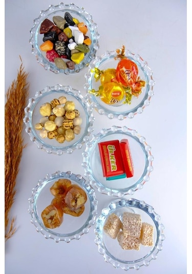 Digithome Petra 6'lı Cam Boncuk Kase Lokumluk Şekerlik Ve Reçellik Sunum Seti C1-1-276