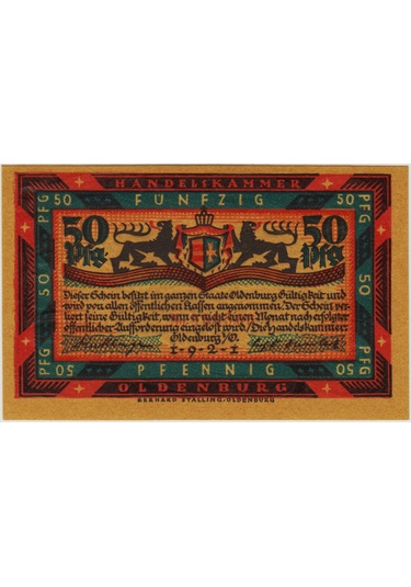 Almanya 50 Pfennig 1921 Notgeld-oldenburg Şehri. Çil.
