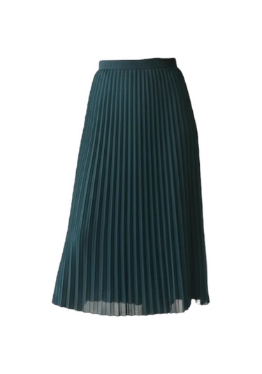 Pileli Pamuklu Dokuma Viskon Kışlık Etek 95 Cm - 38-48 Zümrüt Yeşili