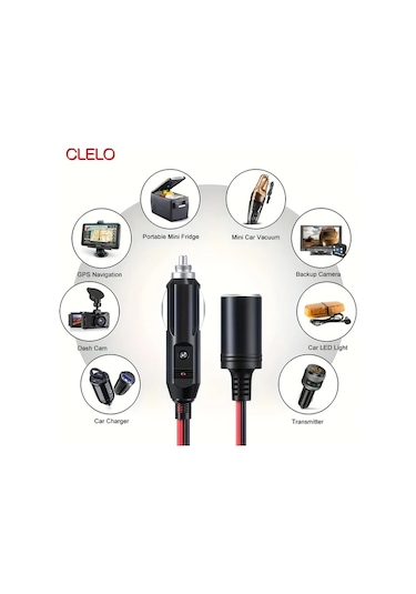 Boatshop1 Clelo 1den 3e Siyah Araba Sigara Cakmagi Bolucu Adaptor Guc Sarj Portu 12v 24v Fis Soketi 3 Yollu Bolucu 25.4 Cm Uzatma Kablosu 16awg 15a Sigorta