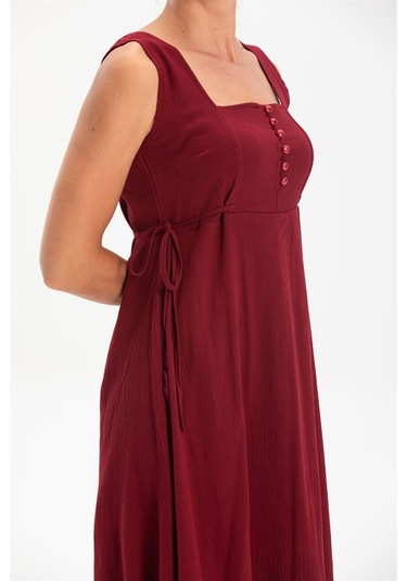 Kolsuz Şile Bezi Üçgen Katlı Midi Boy Elbise Bordo Brd Bordo