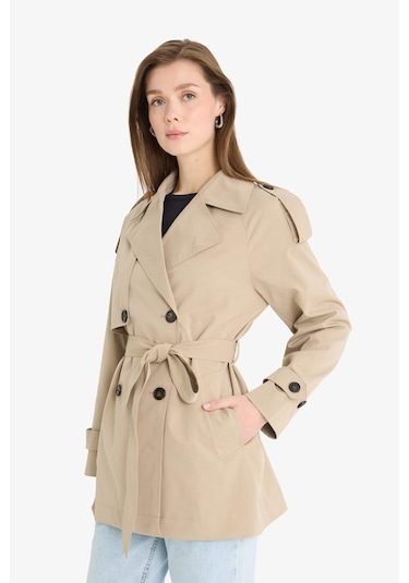 Defacto Regular Fit Kemerli Düğmeli Cepli Trençkot E8583ax25aubg501 Bej