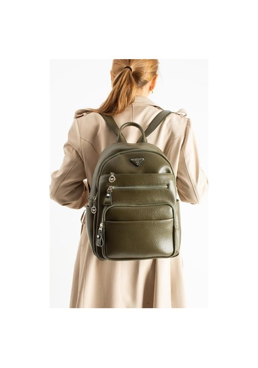 Vegan Deri Kadın Sırt Çantası 35 25 Cm Yağmur İtici Kumaş Mega Bag Günlük Kullanıma Uygun Yeşil