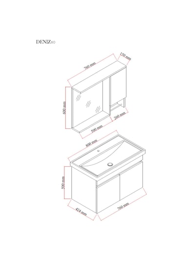 Karen Banyo Deniz Banyo Dolabı Seti, 80 Cm Beyaz, Lavabo Dahil, Lavabolu Beyaz