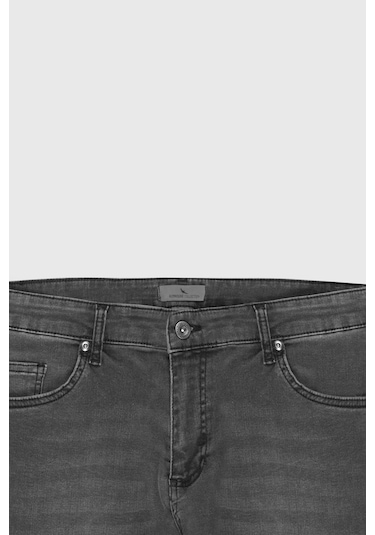 Erkek Antrasıt Pamuklu Esnek Slim Fit Dar Kesim 5 Cep Jean Kot Denim Pantolon Antrasit