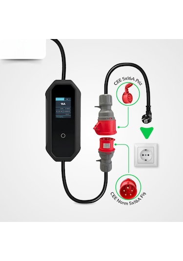 11 Kw 16A Tip-2 5X16A Fiş Trifaze Çantalı Dönüştürücü Kablolu Elektrikli Araç Taşınabilir Şarj Istasyonu 5 M Türkçe