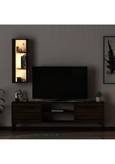 Tv Ünitesi Cunda Ceviz Led Işıklı 150 Cm