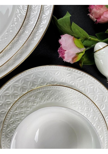Monno English Bone Gold Line 59 Parça 12 Kişilik Yemek Takımı