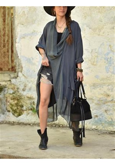 Italyan Ipek Detaylı Oversize Kaftan & Bluz-8711 Antrasit