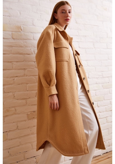 Never More Uzun Bürümcük Kaban Bej