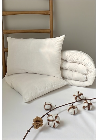 Alla Turca Pamuk Dolgulu Tek Kişilik Yorgan Ve Yastık Seti Beyaz