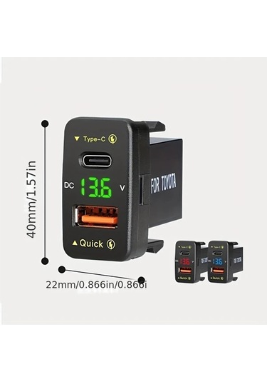 Fochsia 40x22 Yeşil 36w Hızlı Şarj Usb Type-c Toyota Araçlar İçin Led Ekran Qc3.0 Telefon Ve Masaüstü Şarj Cihazı