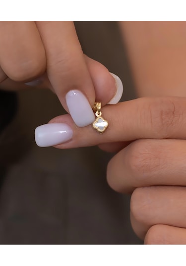 Bayar Gold 14 Ayar Altın Beyaz Renkli Yonca Kolye Ucu Sarı Altın