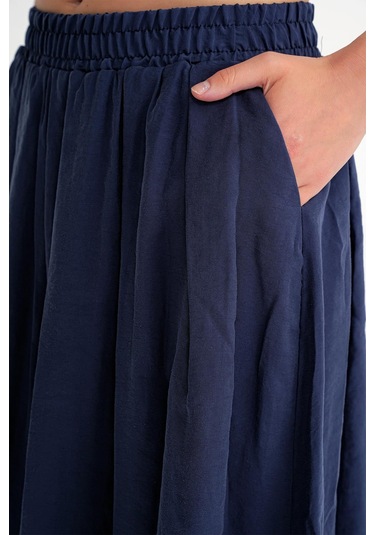 4612 Kadın Yandan Cepli Pileli Bol Etek Lacivert Lacivert