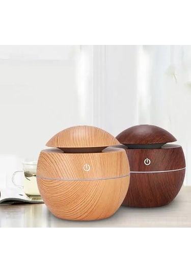 Konesam Masaüstü Ahşap Desenli Mini Ultrasonik Nemlendirici, Aromaterapi Ve Renkli Led Gece Lambası, Usb Beslemeli
