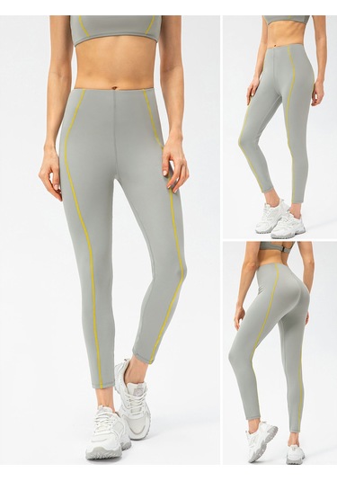 Moveevo Kadın Fitness 2'li Set: Dekoratif Çizgili Bra + Tayt, Gri Yeşil, Avrupa Beden 8/l Antrenman Ve Yoga İçin Yeşil