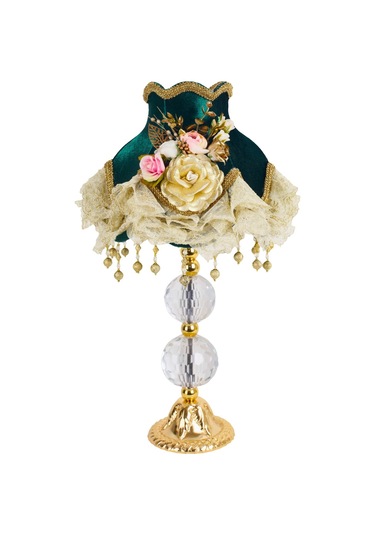 Abajur Hürrem Kadife Kumaş Kaplı Gold Kristal Ayak Vintage Ab0979 Diğer