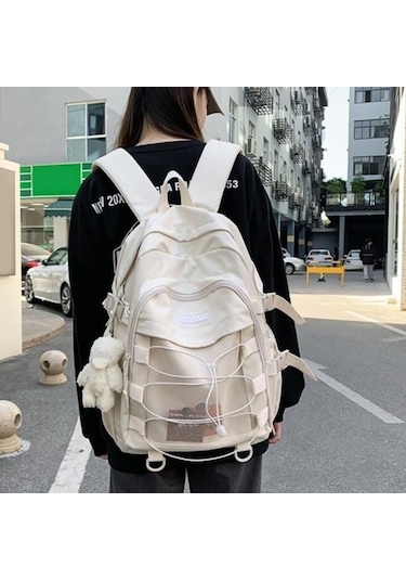 Novahub Bej Kore Tarzı Lise Sırt Çantası - Genç Kızlar İçin Moda Ve Konfor Bej