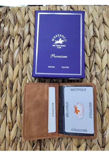 Westpolo İsme Özel 1026 Hakiki Deri Unısex Kartlık Taba