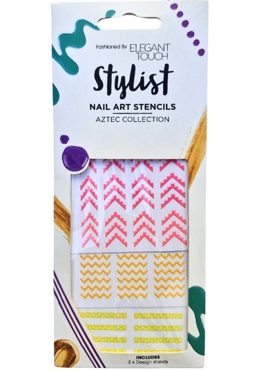 Elegant Touch Stylist Nail Art Şablon Seti Aztec Collection 3 Adet Renkli Tırnak Bant Süsü