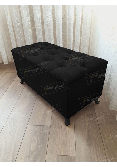 Lüks Sandıklı Kapitoneli Ayakucu Puf Bench 110 Cm Siyah Ayak Siyah