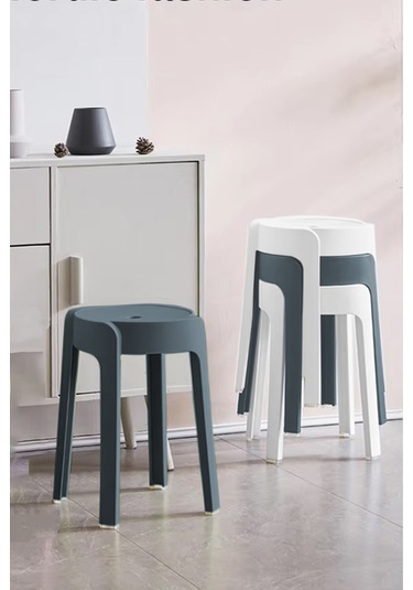 Kaymaz Ayaklı İçiçe Geçebilen Plastik Tabure 4adet Antrasit-beyaz