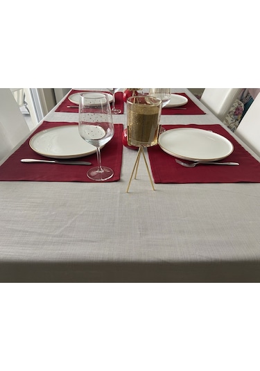 Keten Görünümlü Simsiz Begonvil Masa Örtüsü Taş Gri