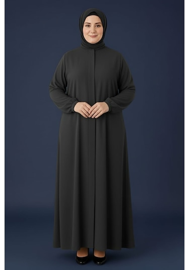 Medine İpeği Mevlana Kesim Cepli Kuşaklı Bol Büyük Beden Ferace Gri Medine İpeği Mevlana Kesim Cepli Kuşaklı Bol Büyük Beden Ferace Gri