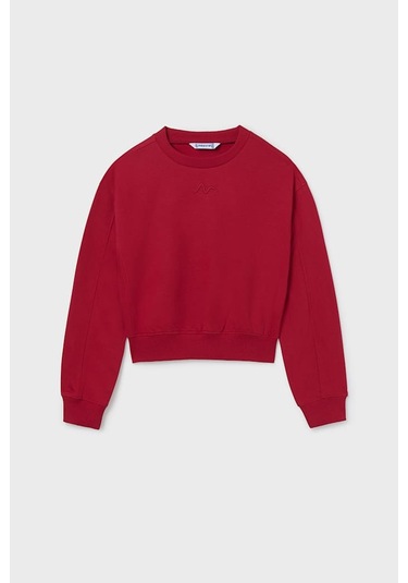 Kız Çocuk Nakış İşlemeli Kısa Kesim Sweatshirt - Kırmızı Kırmızı