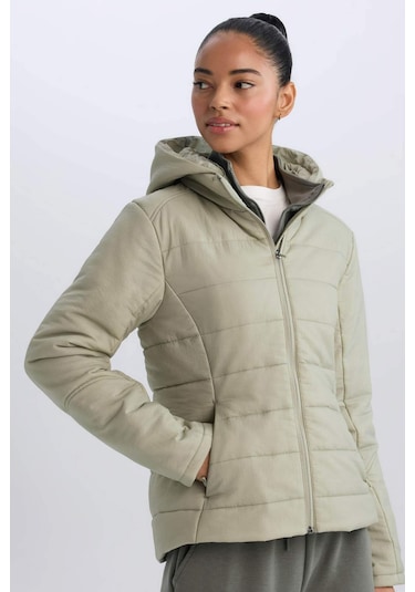 DeFactoFit Su İtici Cepli Fermuarlı Kapüşonlu Mont D6089AX25SPKH513 Haki