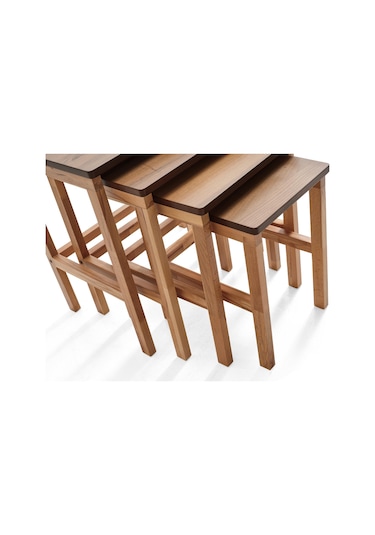 Bolonez Dörtlü Zigon Sehpa Ceviz Kayın Sehpa Kahve