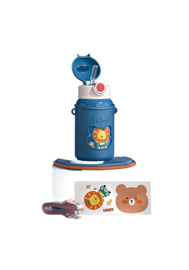 304 Paslanmaz Çelik Çocuk Sevimli Termos Bardağı-mavi