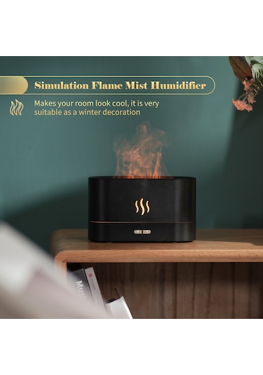 Neevoyu Siyah Usb 7 Renkli Ateş Işıklı Aromaterapi Nemi Makinası - Otomatik Kapanma Özelliği İle Ev Odası Nemlendirici Ve Aroma Dağıtıcı
