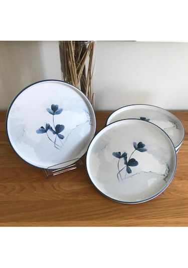 Keramika 21 Cm 6 Kişilik Blue Magic Stackable Pasta Tabağı Desenli Beyaz