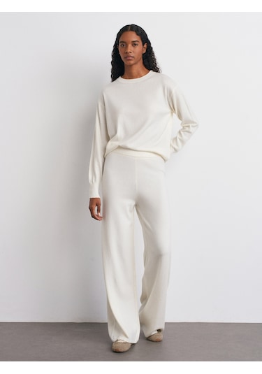 Dilvin 70163 Beli Lastikli Yünlü Triko Pantolon-ekru Ekru