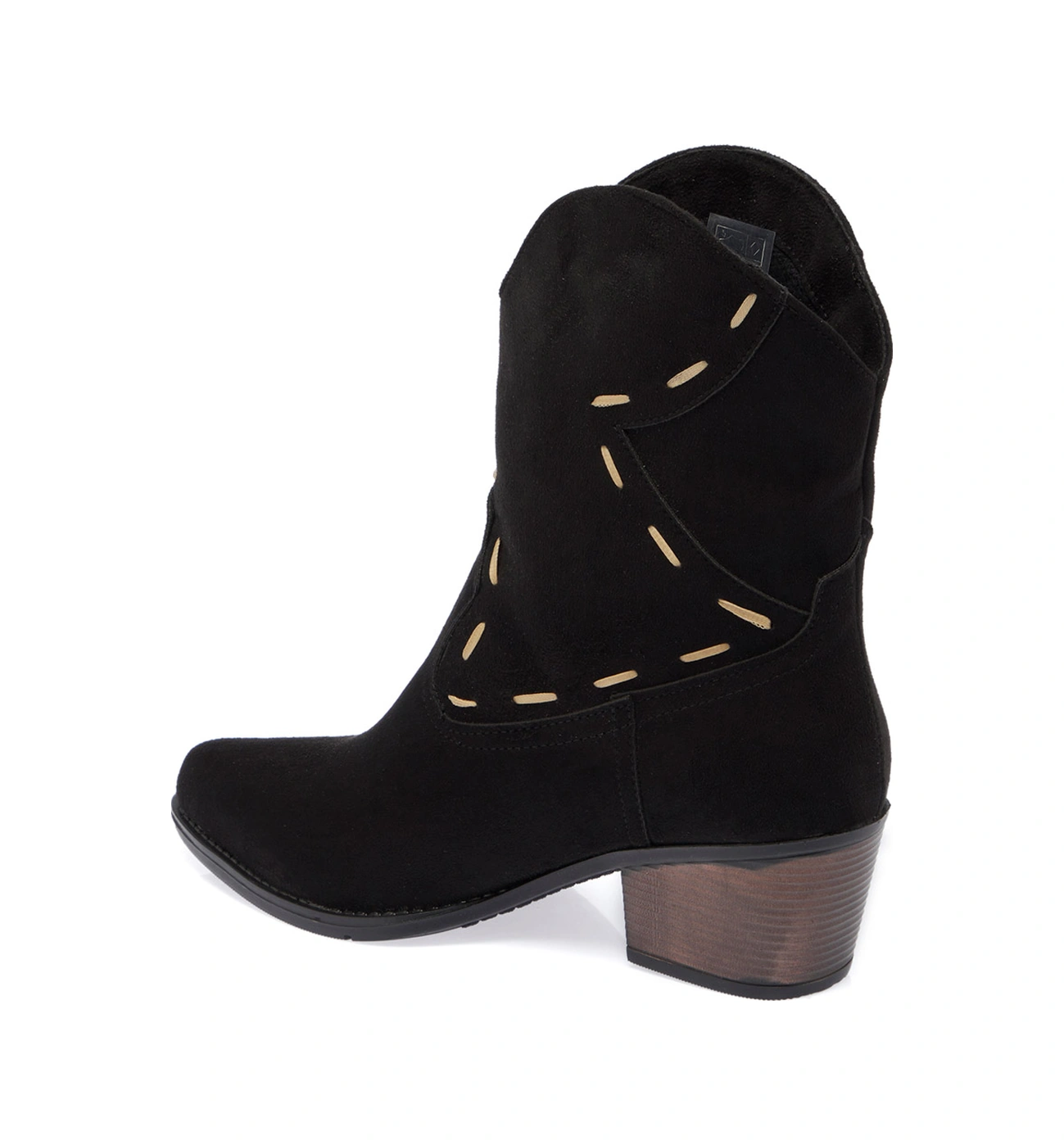 Gdt Ayakkabı Siyah Renk Süet Kalın Topuk Kadın Kovboy Bot Siyah