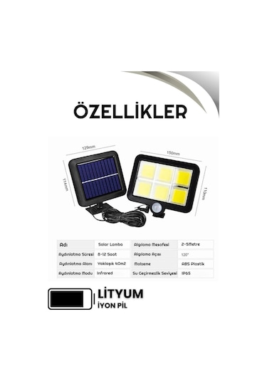 120 Led Ayrı Solar Panel Güneş Enerjili 3 Mod Duvar Lambası 5 Metre Kablolu Bahçe Solar Aydınlatma