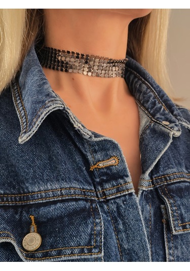 Arpa Pul Payet Zırh Metal Model Antrasit Choker Kolye Antrasit Çok Renkli