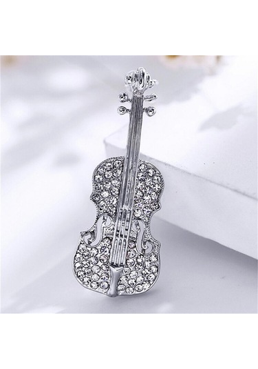 Gümüş Moda Kadın Altın Gümüş Kaplama Kristal Keman Eşarp Broş Taklidi Broş Gümüş