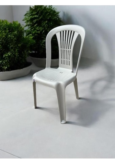 Kolsuz Plastik Sandalye Bahçe Balkon Ve Mutfak Sandalyesi Kırık Beyaz Gri
