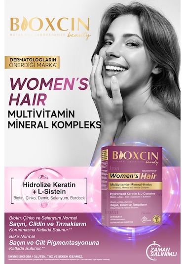 Bioxcin Womens Hair 30 Tablet - Keratin Kolajen Biotin Çinko Demir Selenyum Dul Avrat L Sistein Saç Vitamini