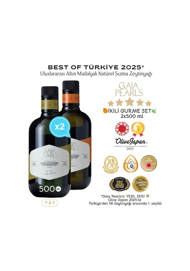 Gaia Pearls İkili Gurme Set 500 Ml X2 Avrupa Birliği Coğrafi İşaretli Milas Memecik Erken Hasat Soğuk Sıkım Zeytinyağı