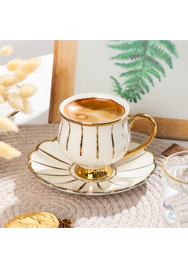 Porsima Zambak Altın Yaldızlı 6 Kişilik 12 Parça Fincan Seti