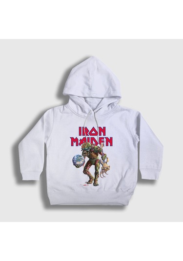 Presmono Unisex Çocuk World Iron Maiden Kapüşonlu Sweatshirt Beyaz