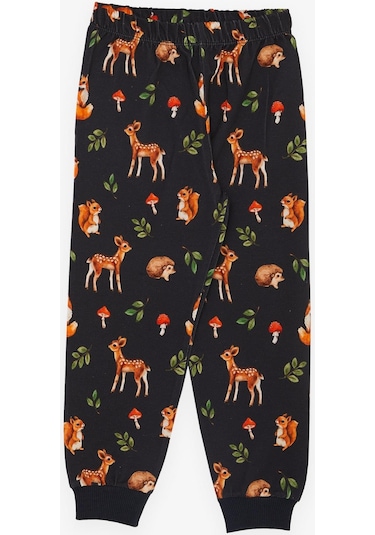 Breeze Kız Çocuk Pijama Takımı Orman Temalı Sevimli Hayvancıklar Desenli 1-4 Yaş, Antrasit-antrasit Antrasit