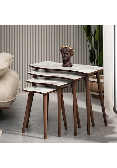 Vovvahome Salsa 4lü Mdf Ahşap Zigon Sehpa Ve Orta Sehpa - Beyaz