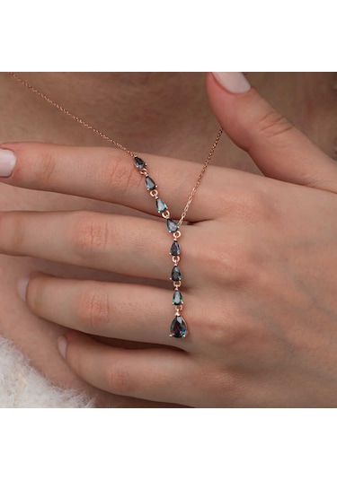 Blackcraft Gümüş Sıralı Mistik Topaz Taşlı Damla Kadın Kolye Bc-8a97c0 Renkli