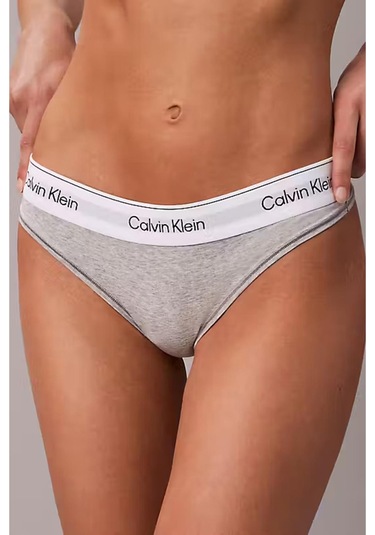Kadın Logo Şeritli Tanga Külot - Gri-10031 Grey Heather